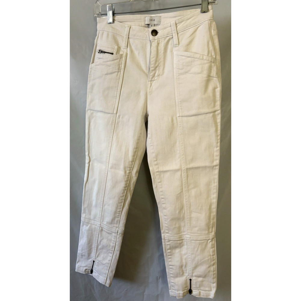 Joie Women Jeans Size 26 Denim Moto White Zippers Ankle
